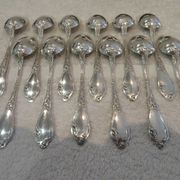 12 silver-plated coffee spoons by Boulenger, Art Nouveau thistles