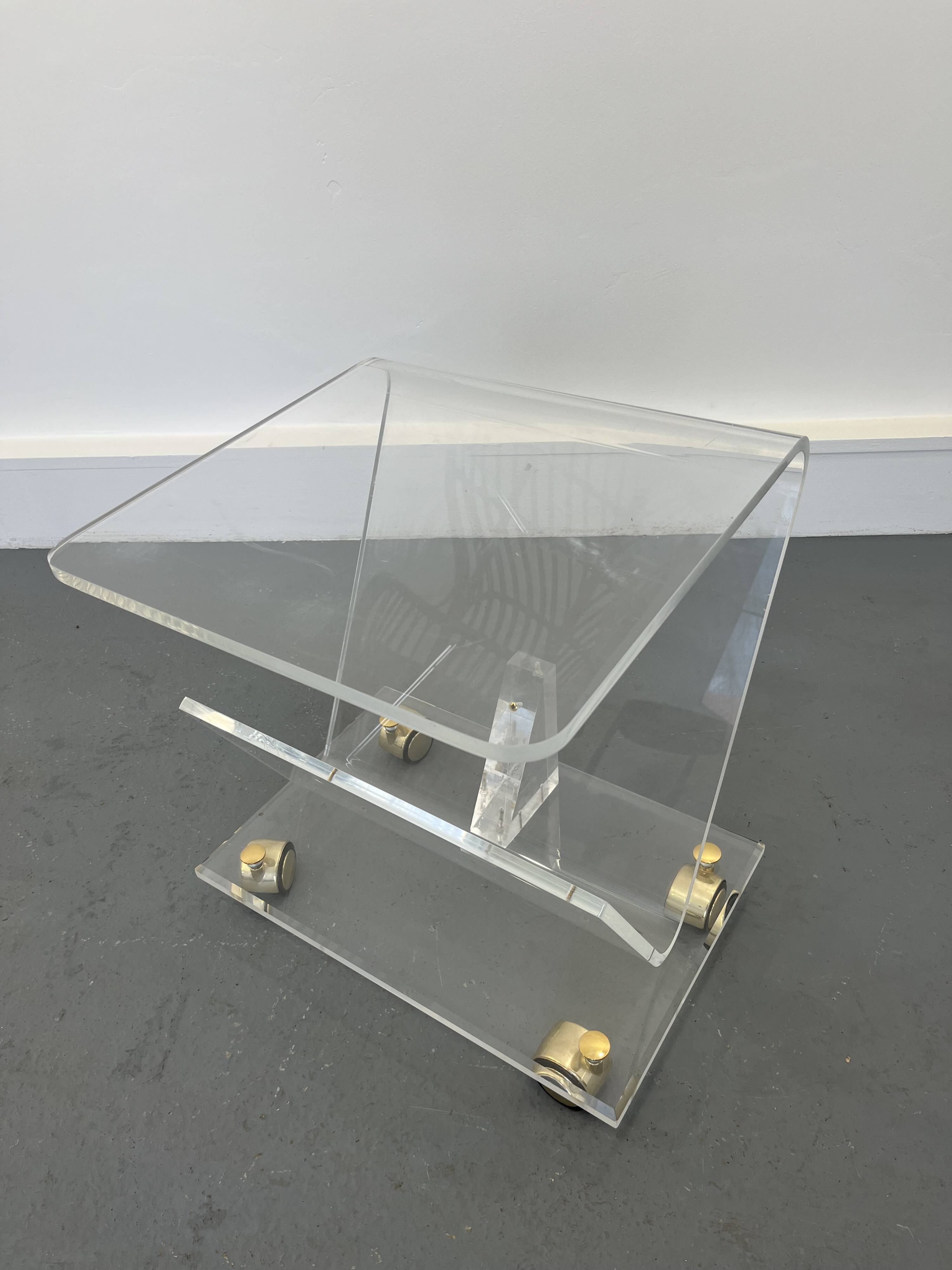 Vintage Acrylic Magazine Rack with Gold / Brass details, Plexiglas