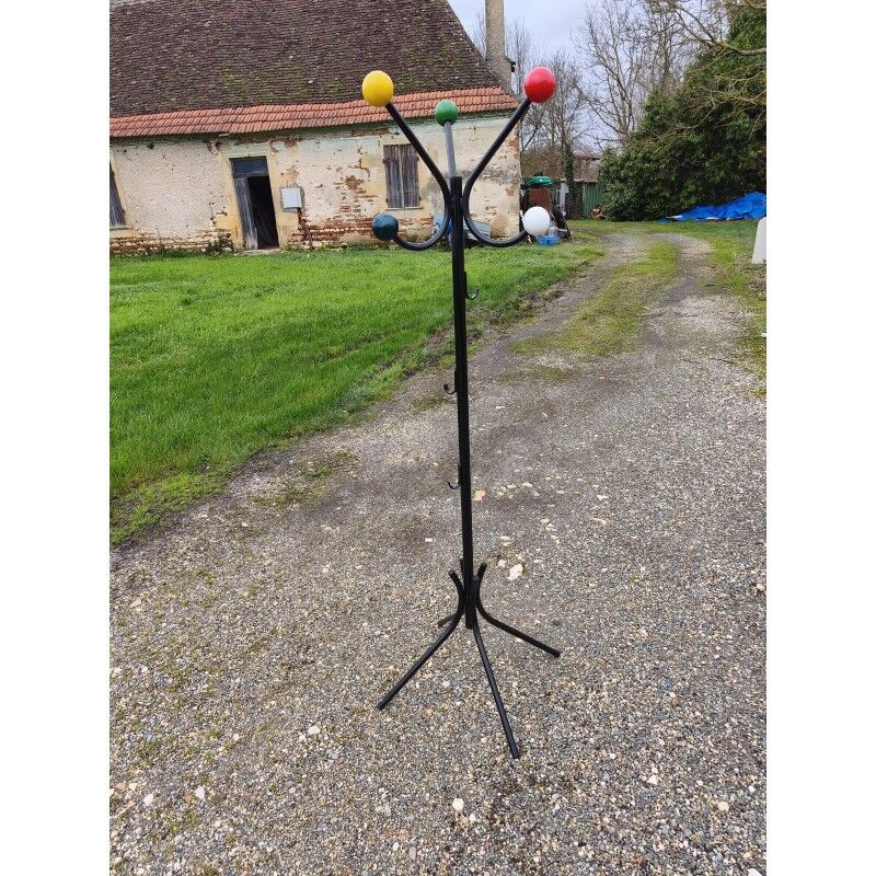 Vintage coat rack, metal and wooden balls.