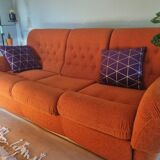 Set of seventies orange sofa and armchairs