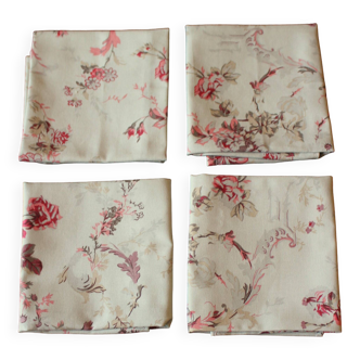 4 serviettes de table bleu gris fleurs roses