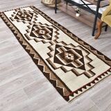 3x9 Brown Cream Turkish Kilim Runner Rug