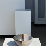 White and glossy brown two-tone ceramic bowl, matt earth