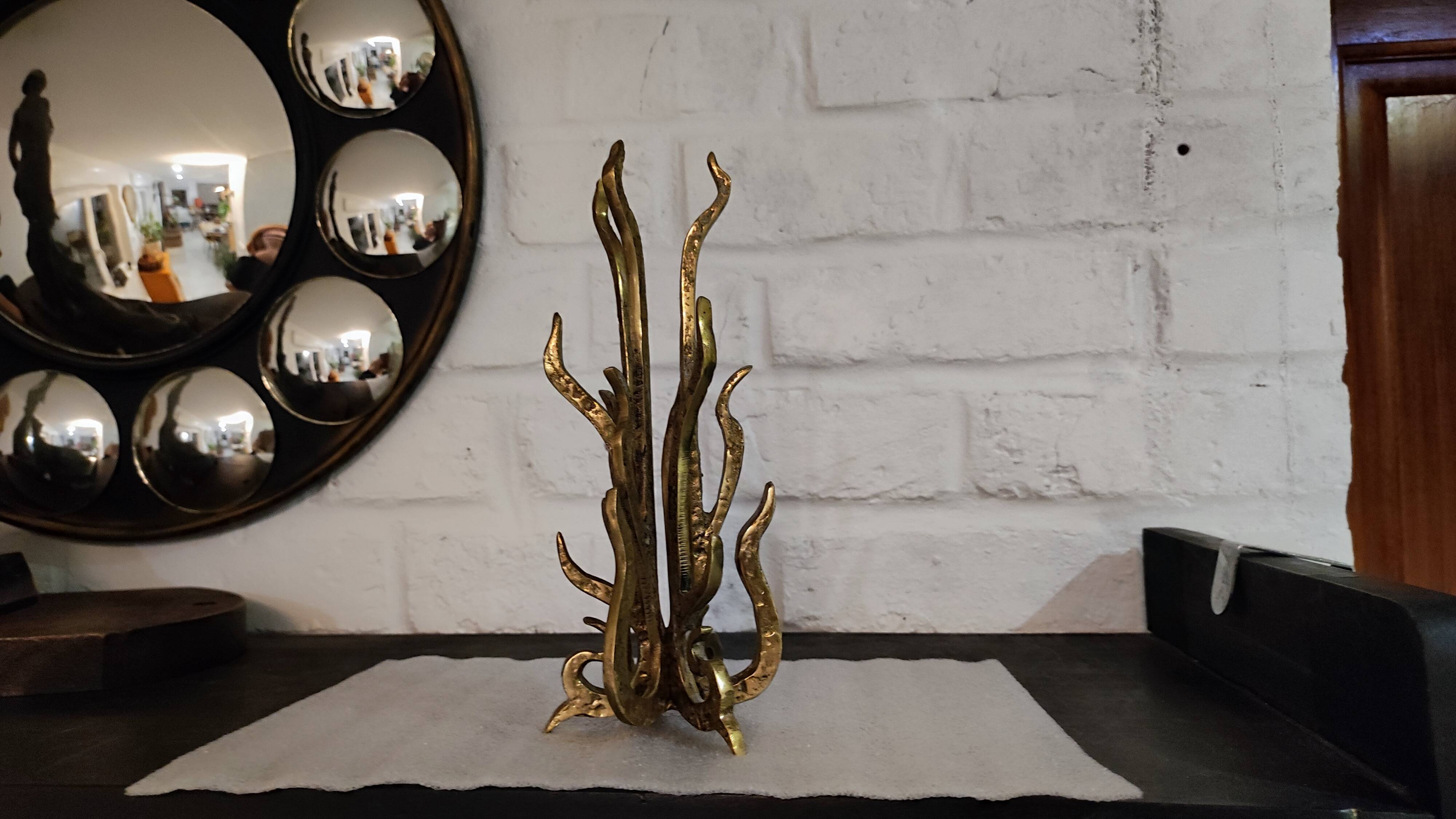 Brutalist Bronze Sculpture Candle Holder or Vase by Heinz Goll