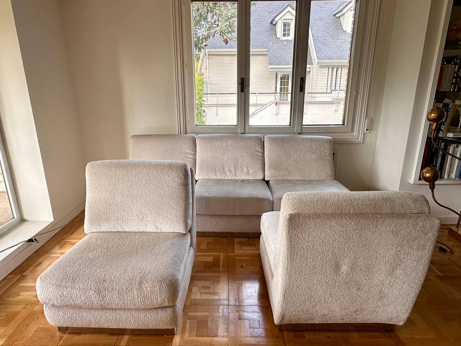 Sofa set + 2 Jacques Charpentier armchairs