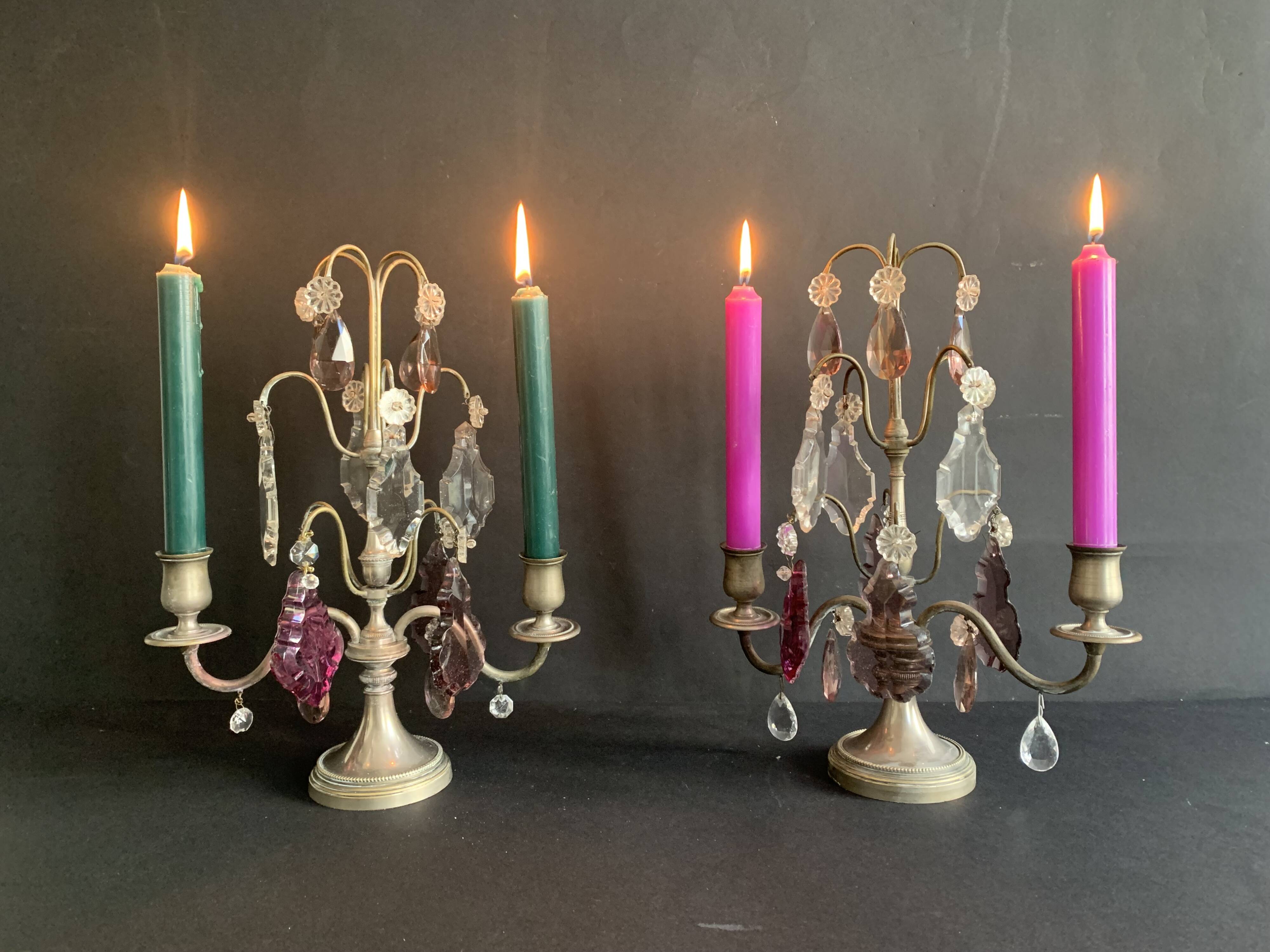 Pair of crystal tassel candelabras, 2-light candelabra, 1920,