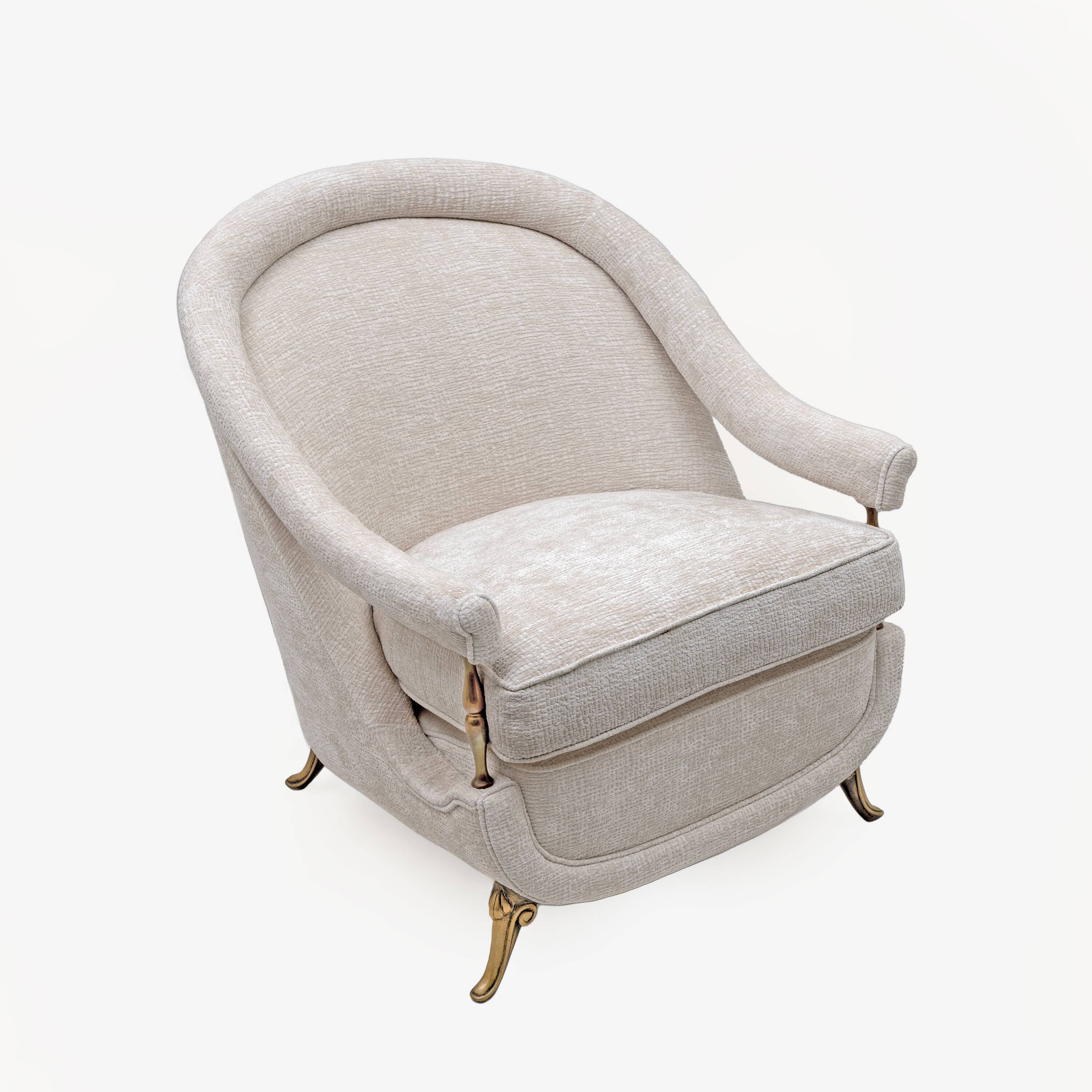Pair of French Mid-Century Armchairs in Art Deco Style with Brass Details