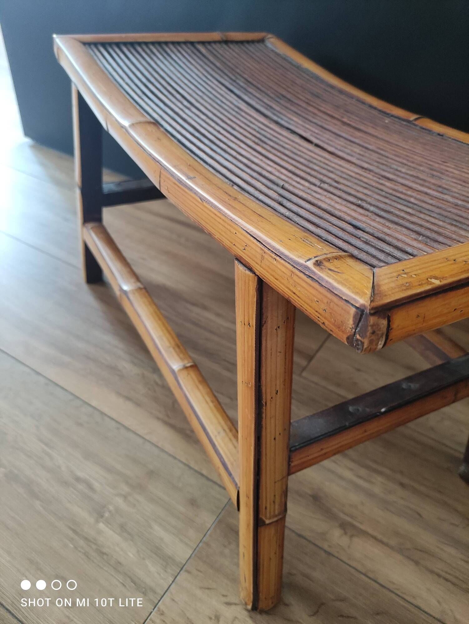 Vintage Asian stool or footrest in honey bamboo and brown rattan