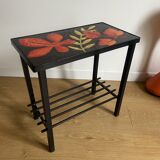 Side table or end of sofa in wrought iron and enamelled lava stone circa 1960