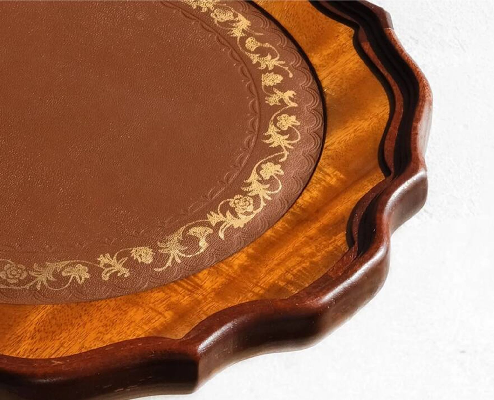Antique Circular Rattan Wood Coffee Table, Traditional French Style, Narrow Accent Table