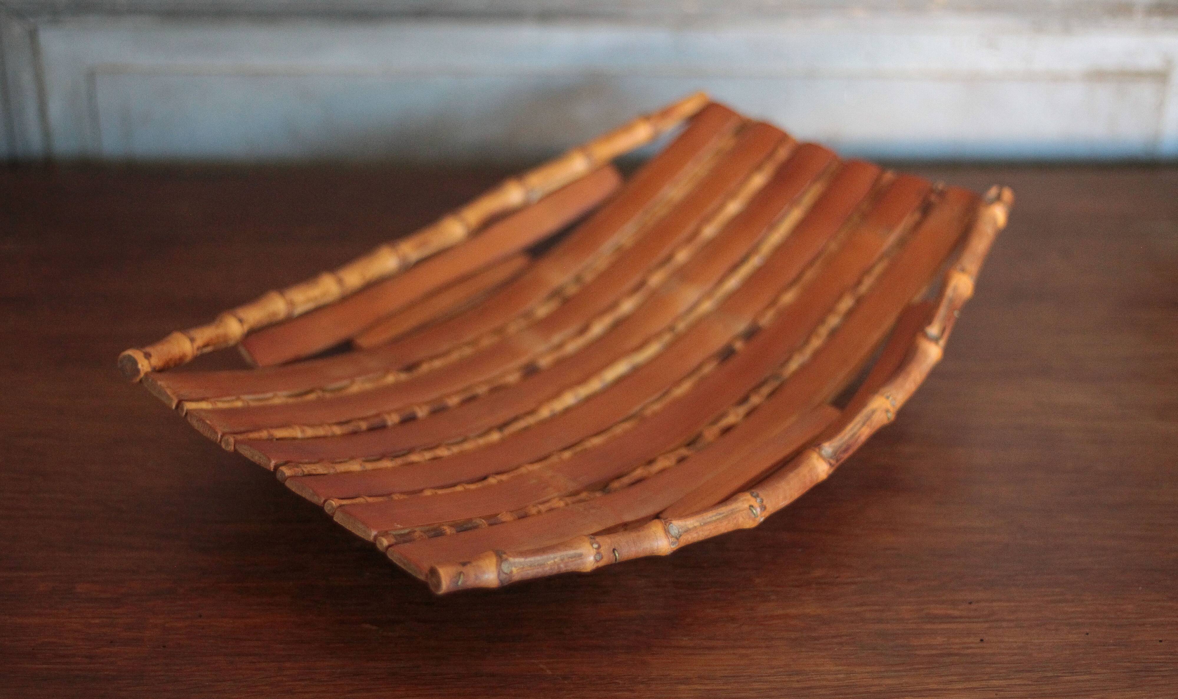 Vintage tray, bamboo, rectangular tray, fruit bowl, basket