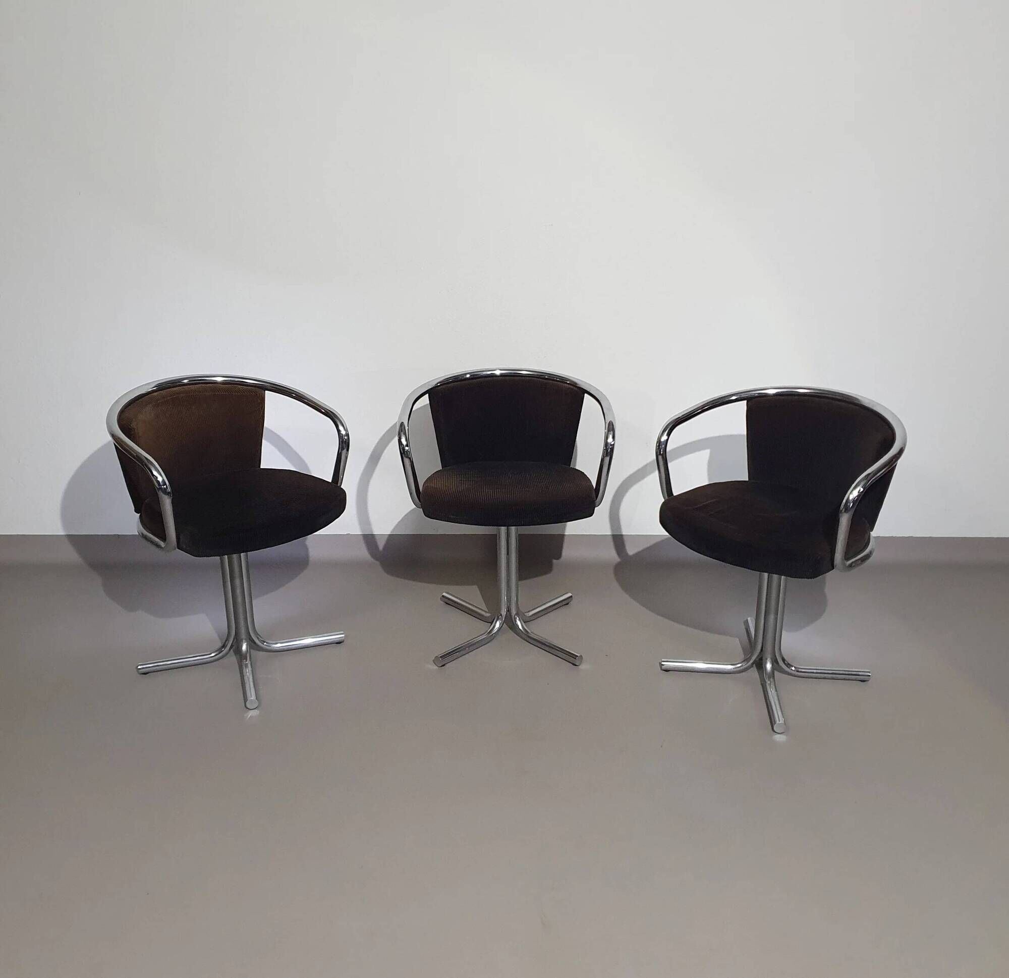 3 x mid-century tube frame chairs (swivel) corduroy upholstery