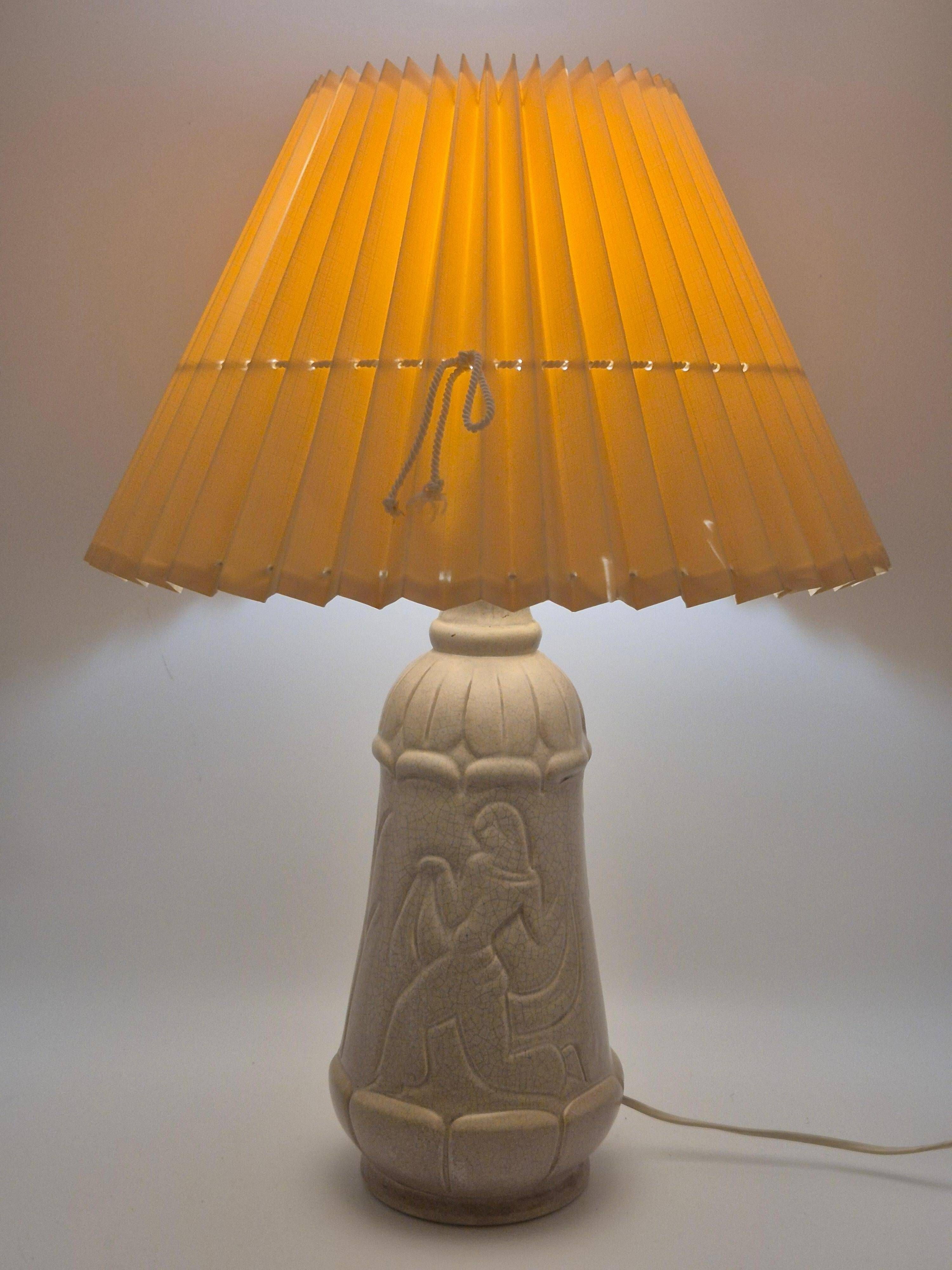 Rare Swedish decorative table lamp by Whiting, in white glazed ceramic, by Maggie Wibom.
