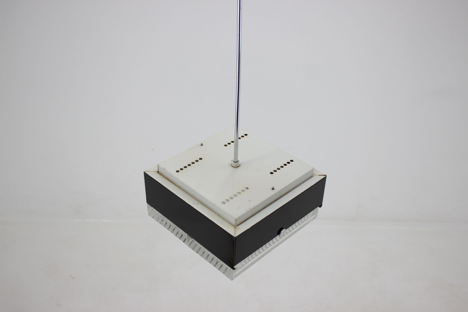 1970s Minimalist Black and Glass Pendant Light, Czechoslovakia