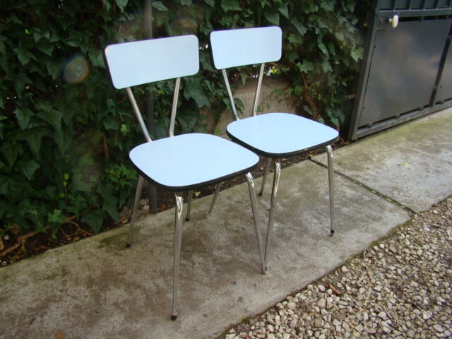 Pair of old blue formica chairs
