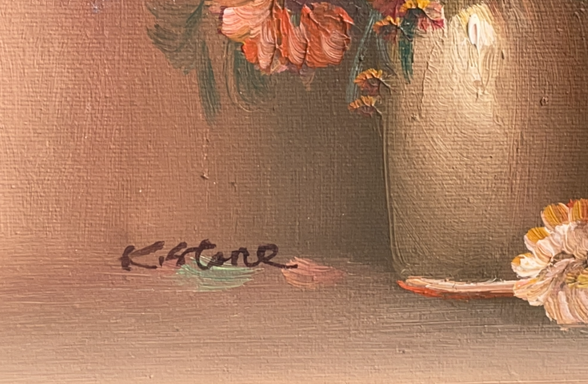 painting Oil on canvas Still life vase with bouquet of flowers, signed