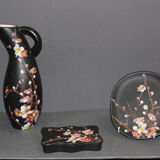 Set Of Three Ceramics By Giraud in Vallauris Apple Blossoms