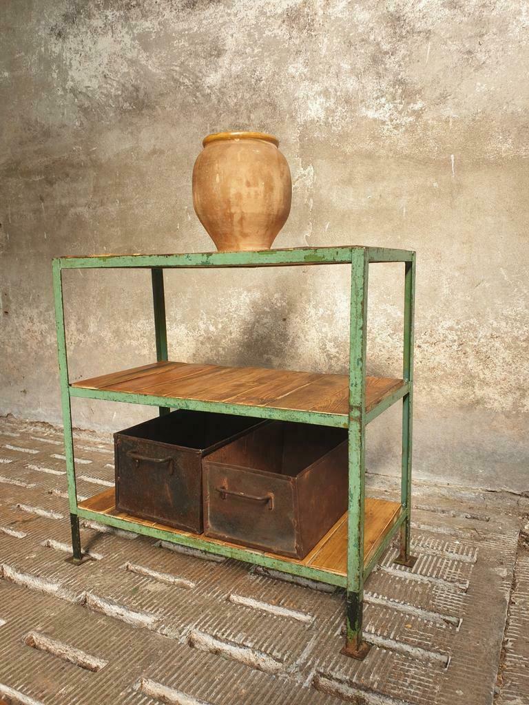 Old shelving green with wood