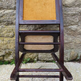 Folding chair, wood and vintage yellow ochre velvet