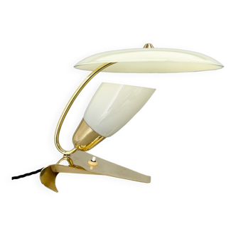 Rare Mid-Century Brass and Opaline Glass Table Lamp, Restored