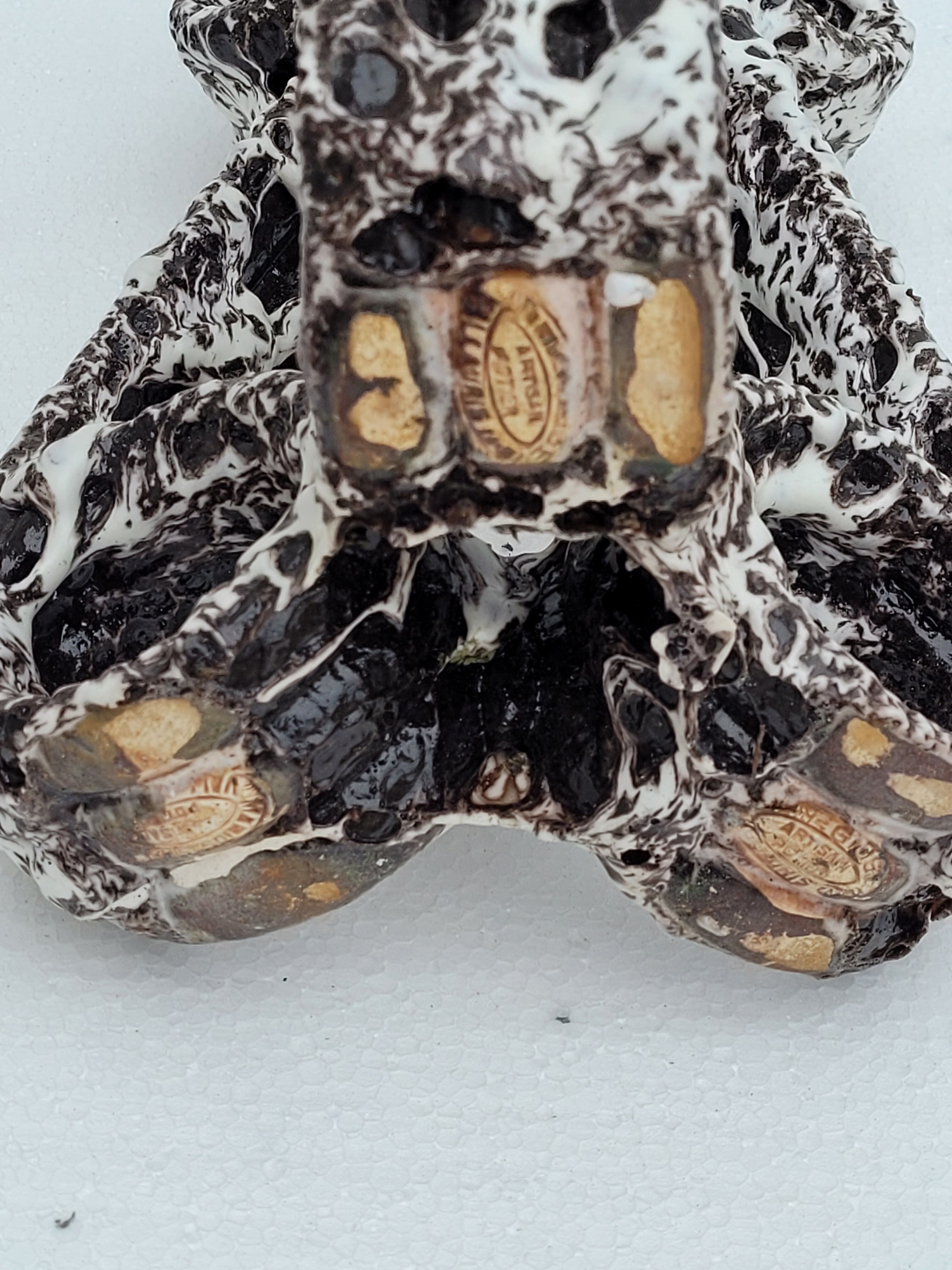 Pair of three-burner candelabra candlesticks by Marius Giuge glazed ceramic Vallauris 1950