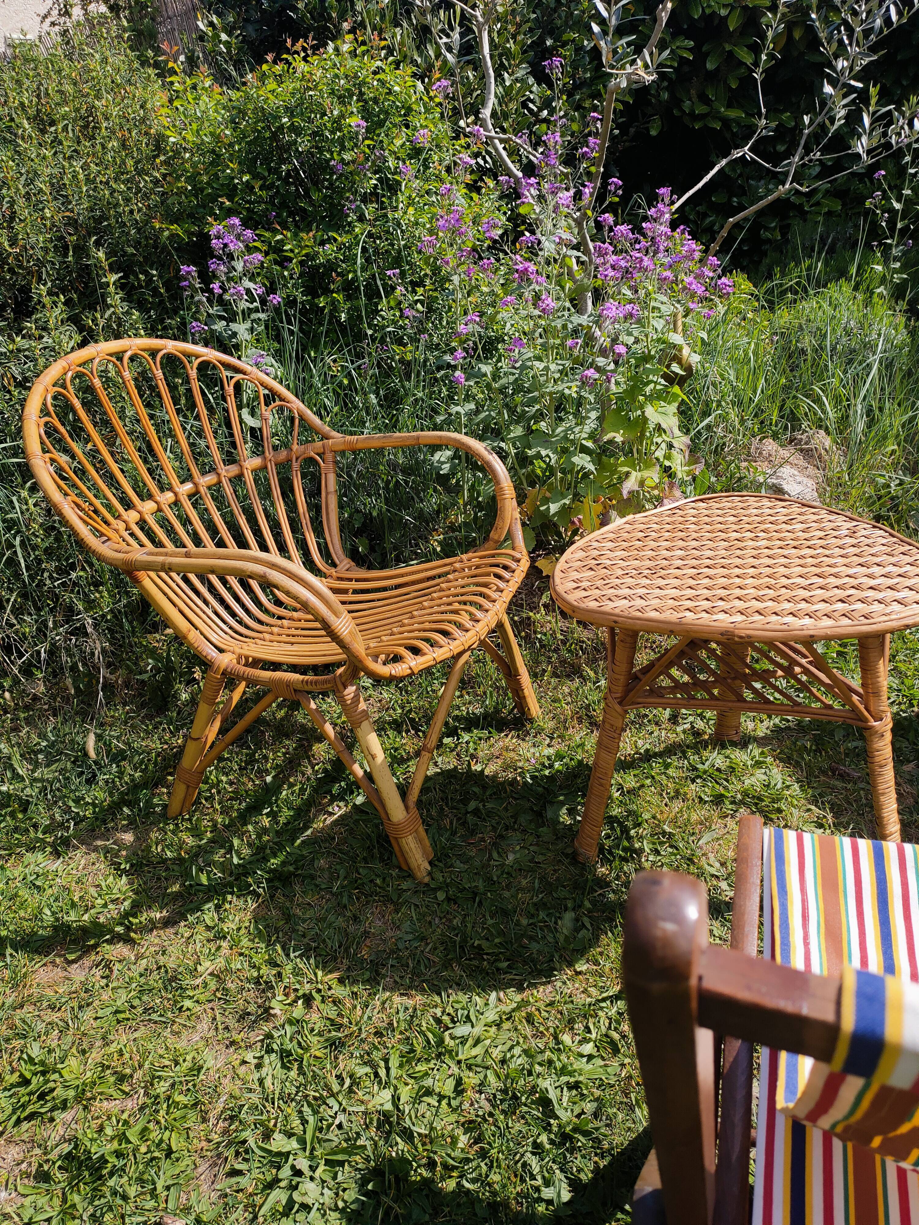 Oval rattan and wicker table