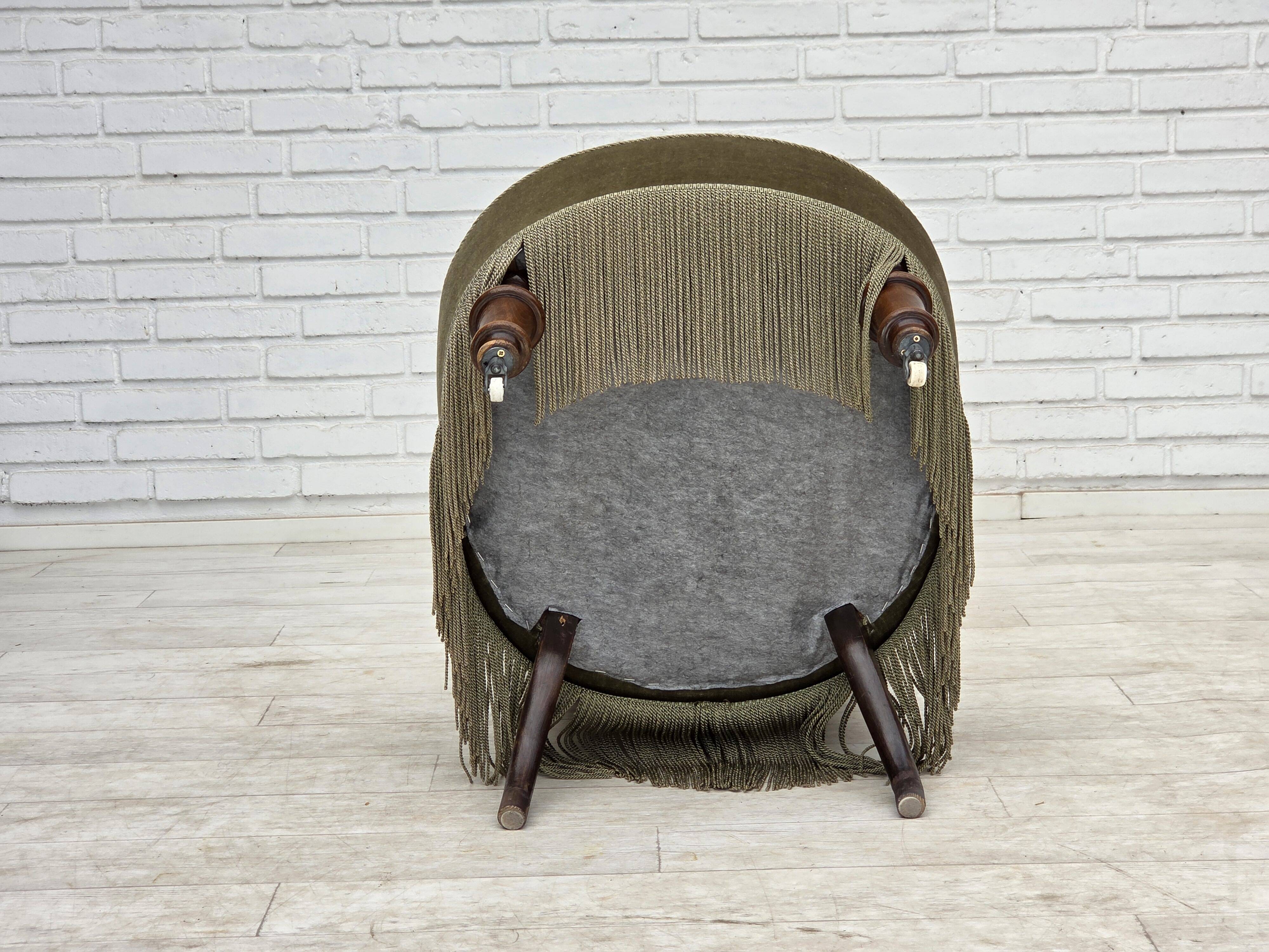 1960s, Danish easy chair, original green furniture velour.