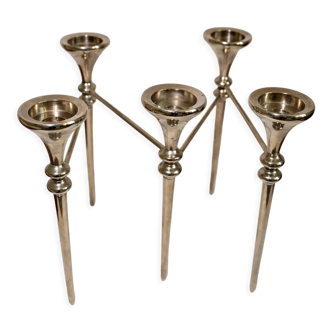 Chandelier vintage à 5 bras articulés en acier chromé argenté, design français années 70.