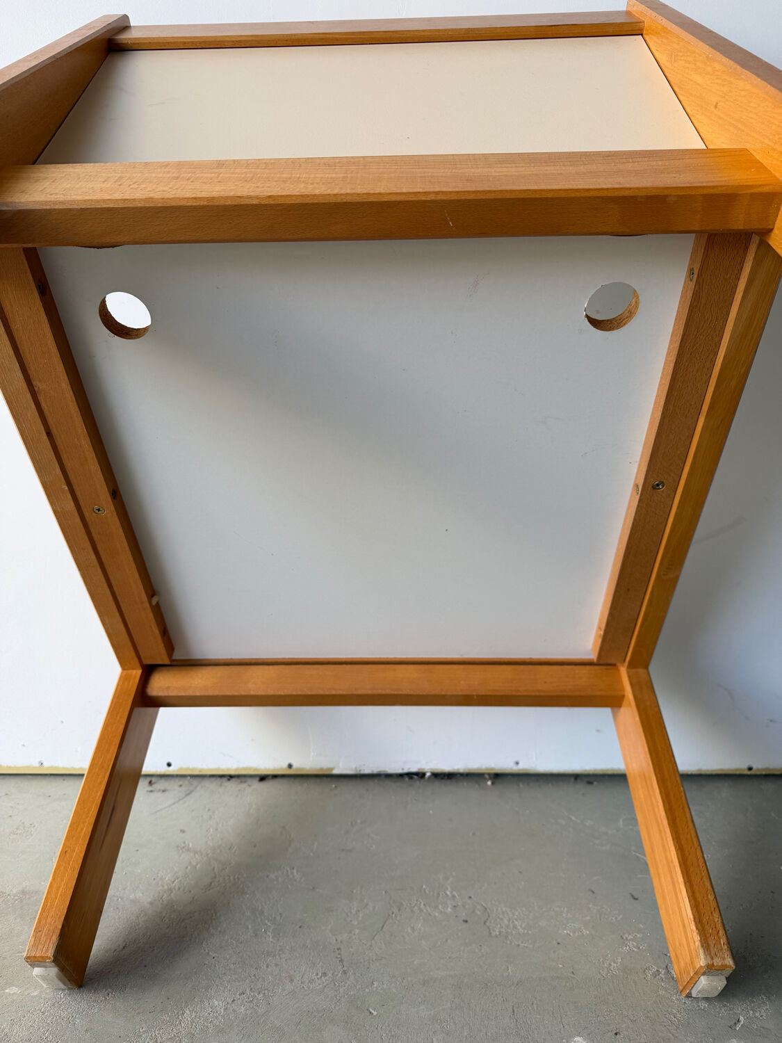 Brutalist design armchair by André Sornay in beech, vintage model.