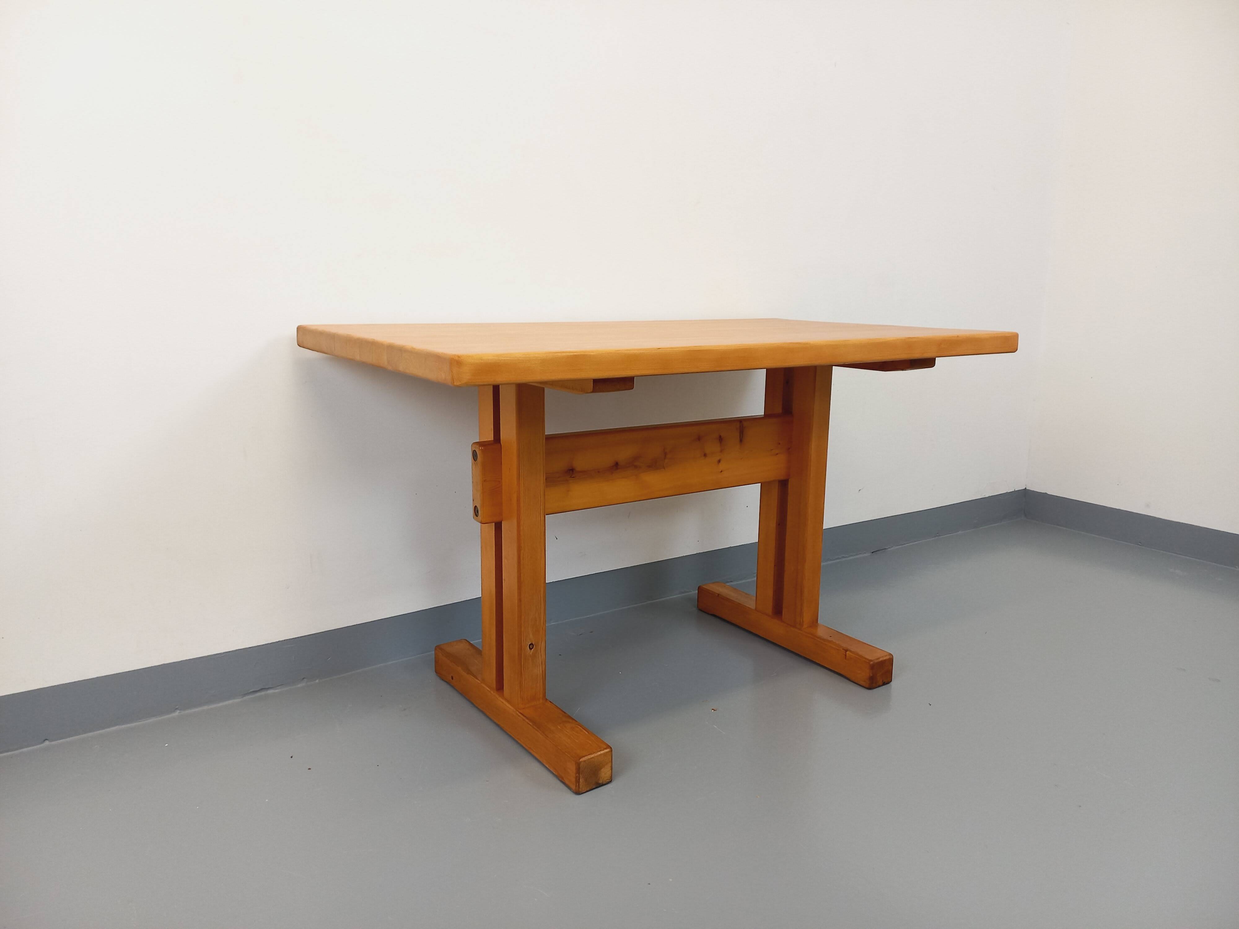 Charlotte Perriand Les Arcs vintage rectangular pine dining table from the 60s 70s