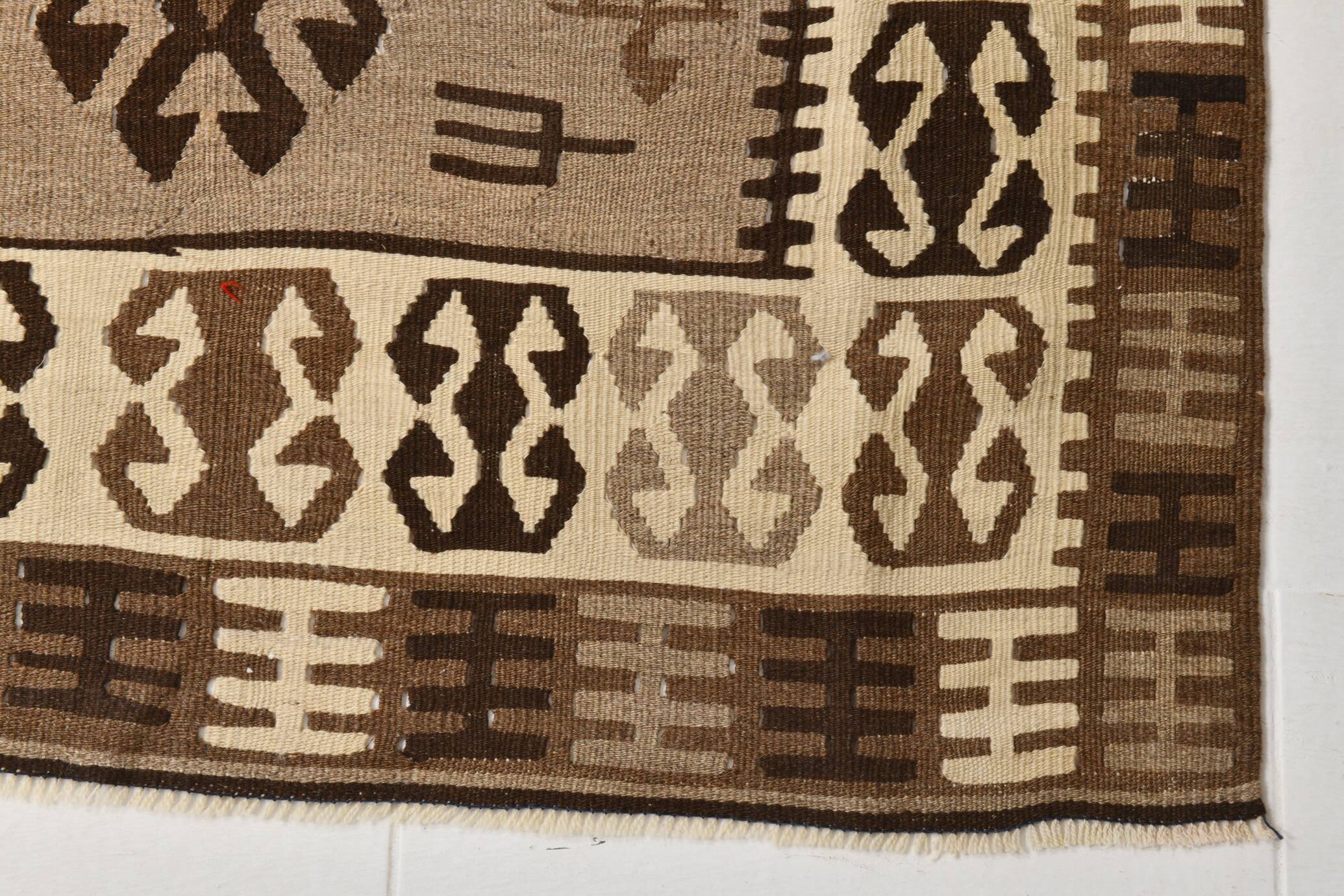 3x6 Brown Cream Handmade Antique Vintage Rug, 103x192Cm