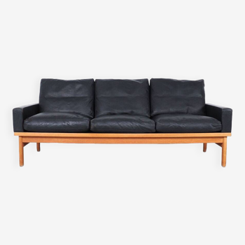 Vintage Black Leather Sofa by Poul M. Volther for Erik Jørgensen, 1960s