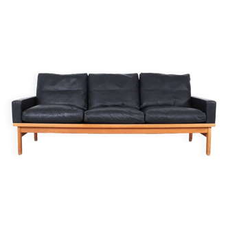 Vintage Black Leather Sofa by Poul M. Volther for Erik Jørgensen, 1960s