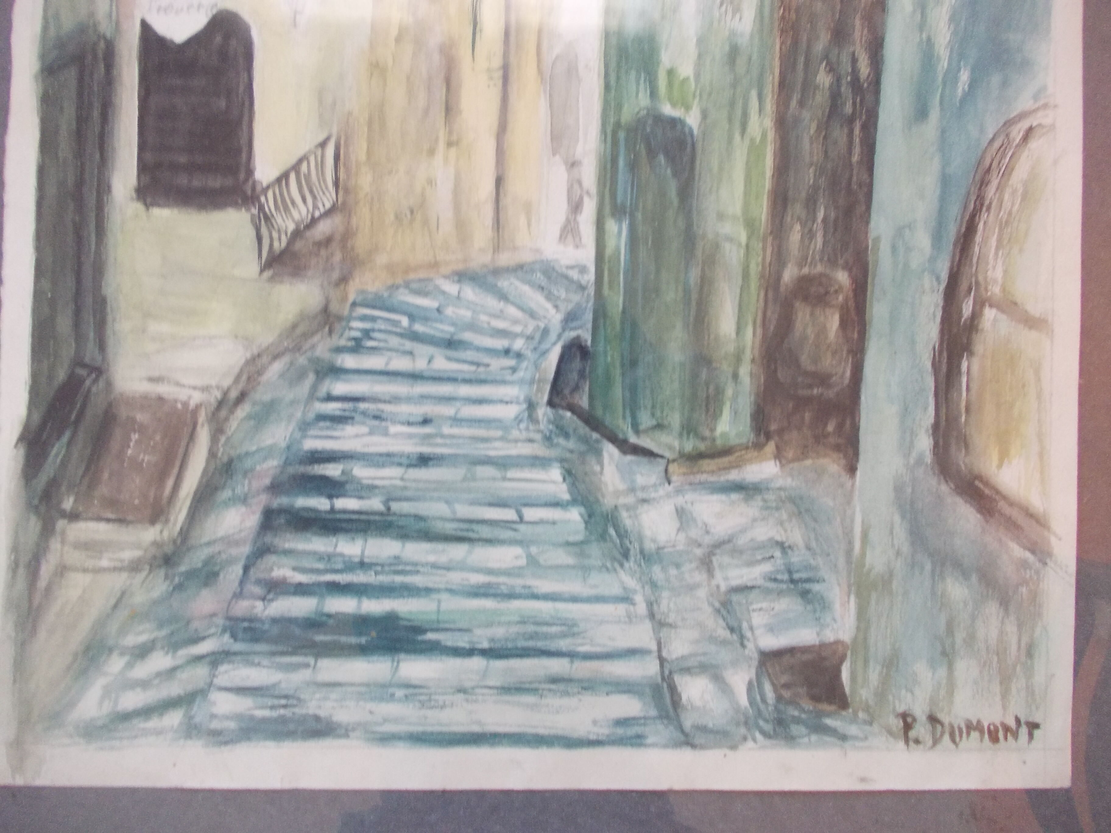 Aquarelle montée de l'eglise à st paul de vence (alpes maritimes 06) signed pierre dumont 1975, frame