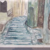 Aquarelle montée de l'eglise à st paul de vence (alpes maritimes 06) signed pierre dumont 1975, frame