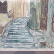 Aquarelle montée de l'eglise à st paul de vence (alpes maritimes 06) signed pierre dumont 1975, frame