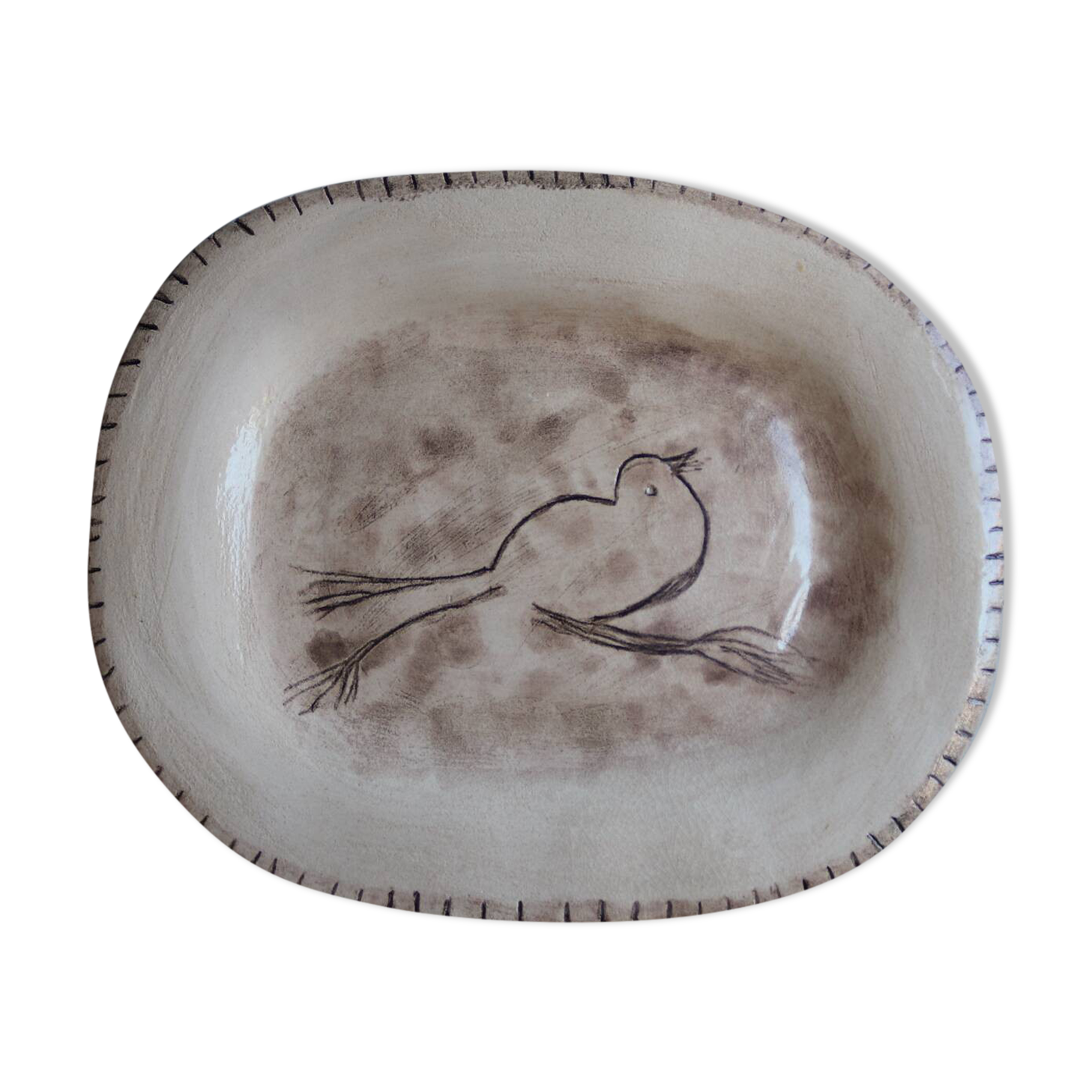 Handmade ceramic bird dish signed