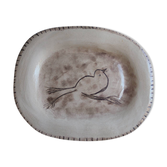 Handmade ceramic bird dish signed