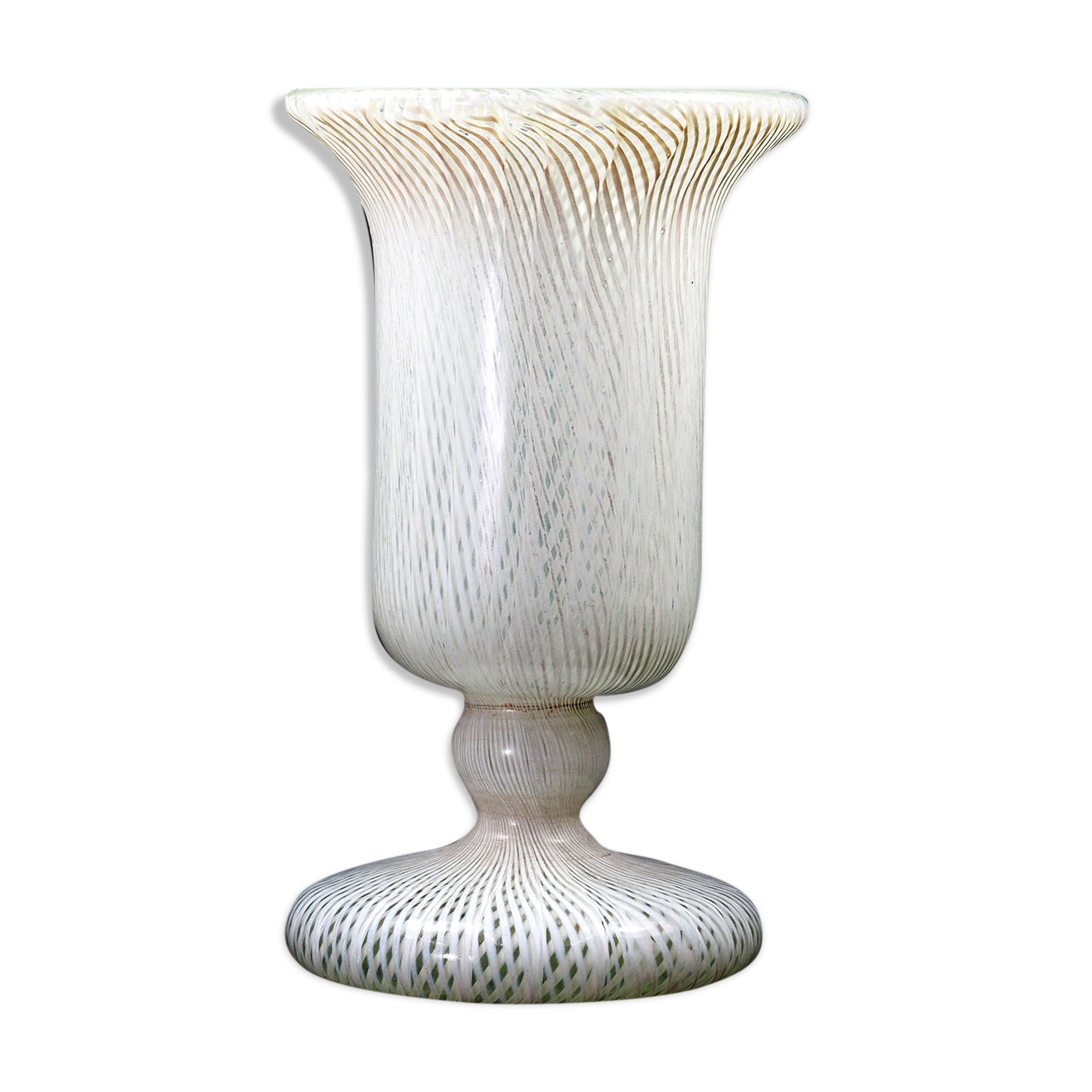 Vase Art Deco Murano Double Latticino Glass-1930s