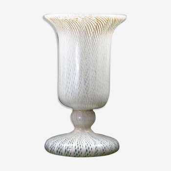 Vase Art Deco Murano Double Latticino Glass-1930s