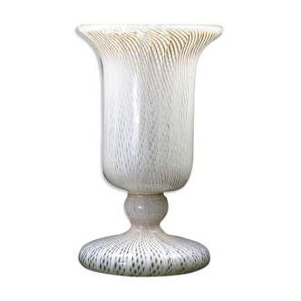 Vase Art Deco Murano Double Latticino Glass-1930s