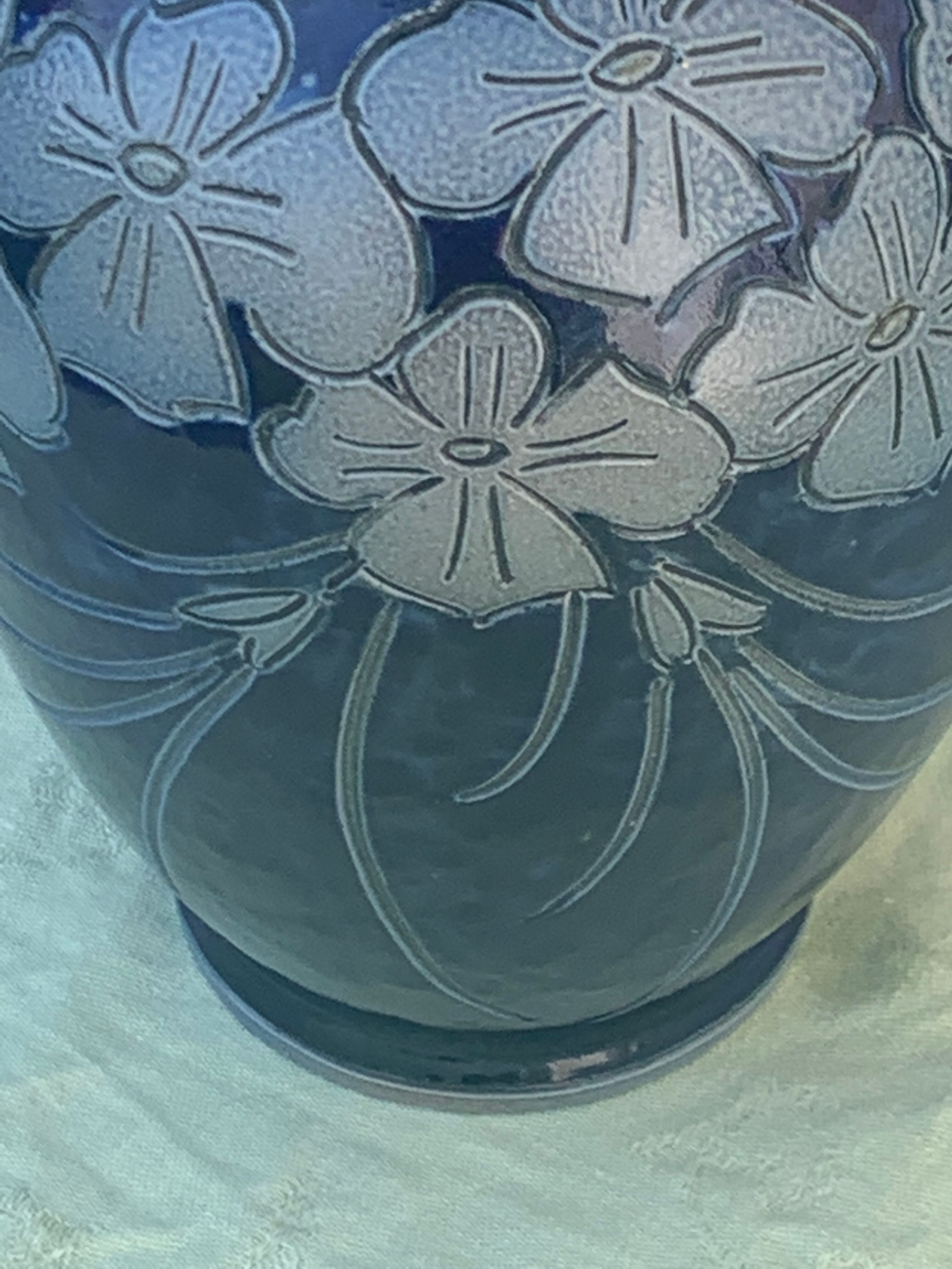 Blue sandstone vase signed Marcel Schmitter betschdorf Alsace