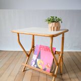 1960s rattan and bamboo side table with magazine rack