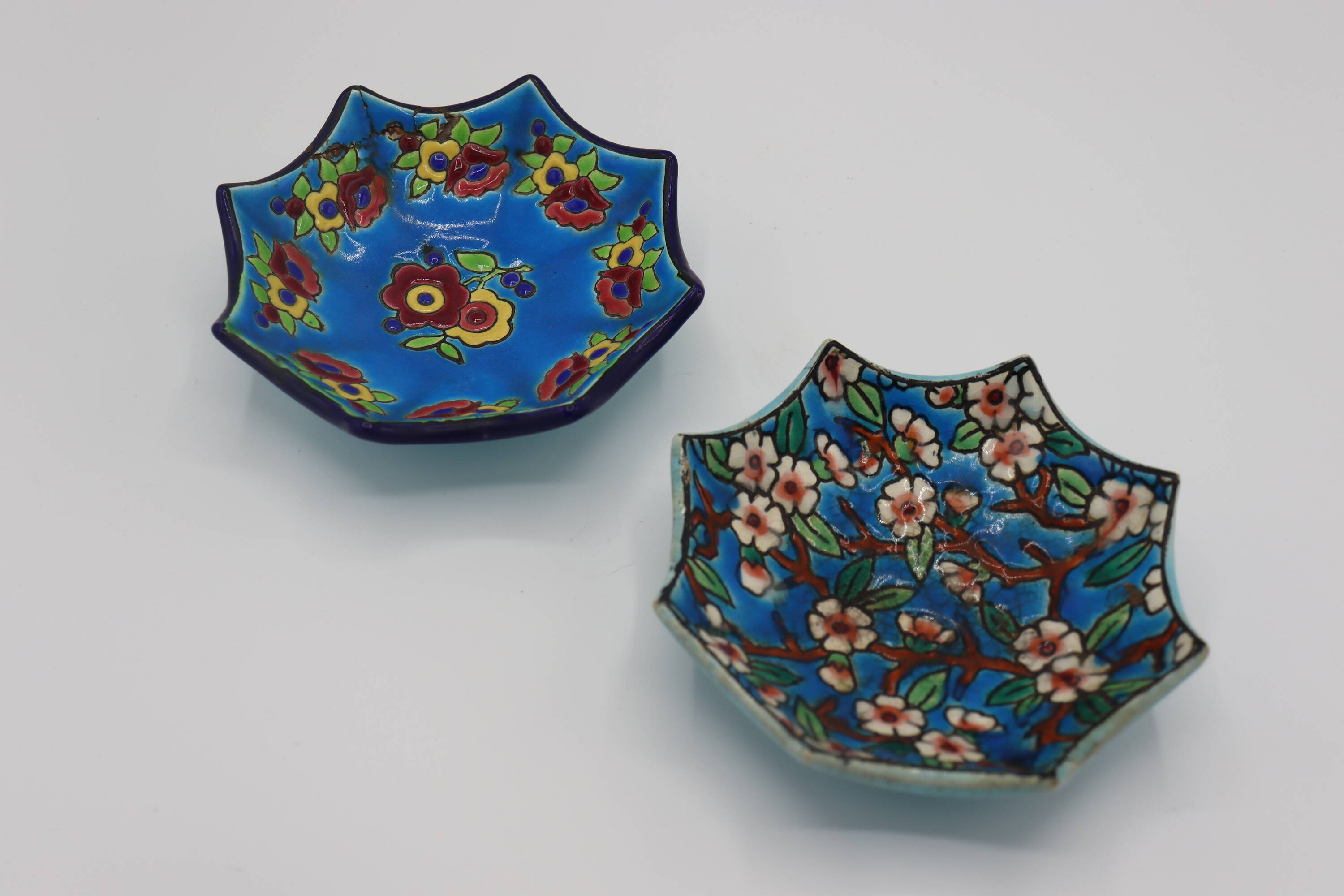 Duo of Longwy enamel saucers