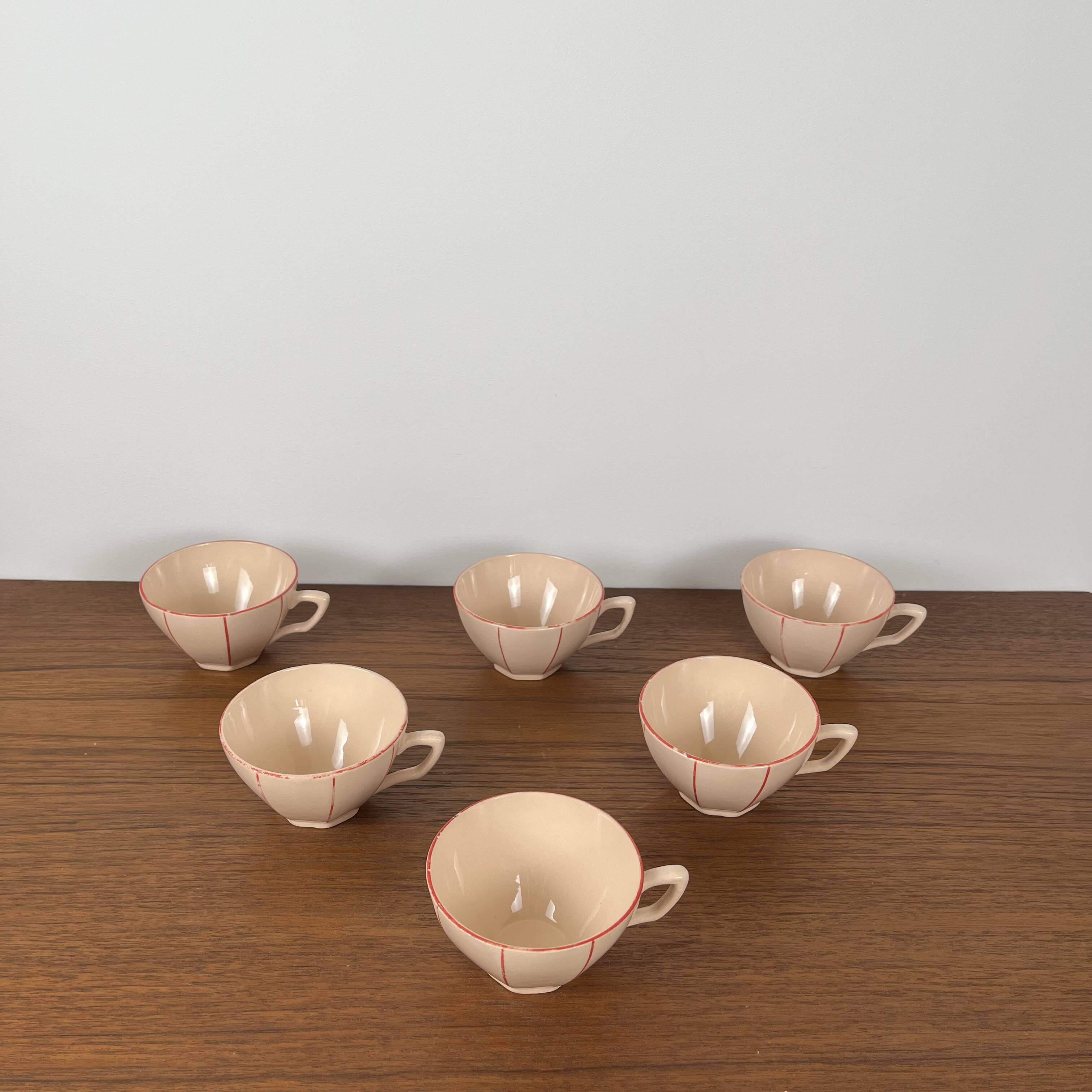 Digoin-Sarrguemines Art Deco pink and red coffee/tea set