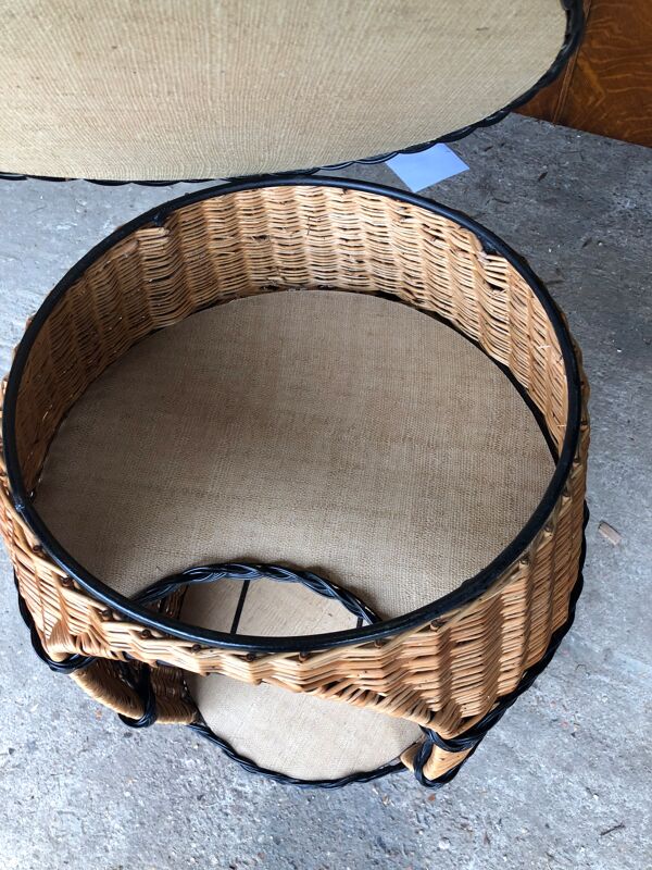 Bar en rotin a roulettes vintage