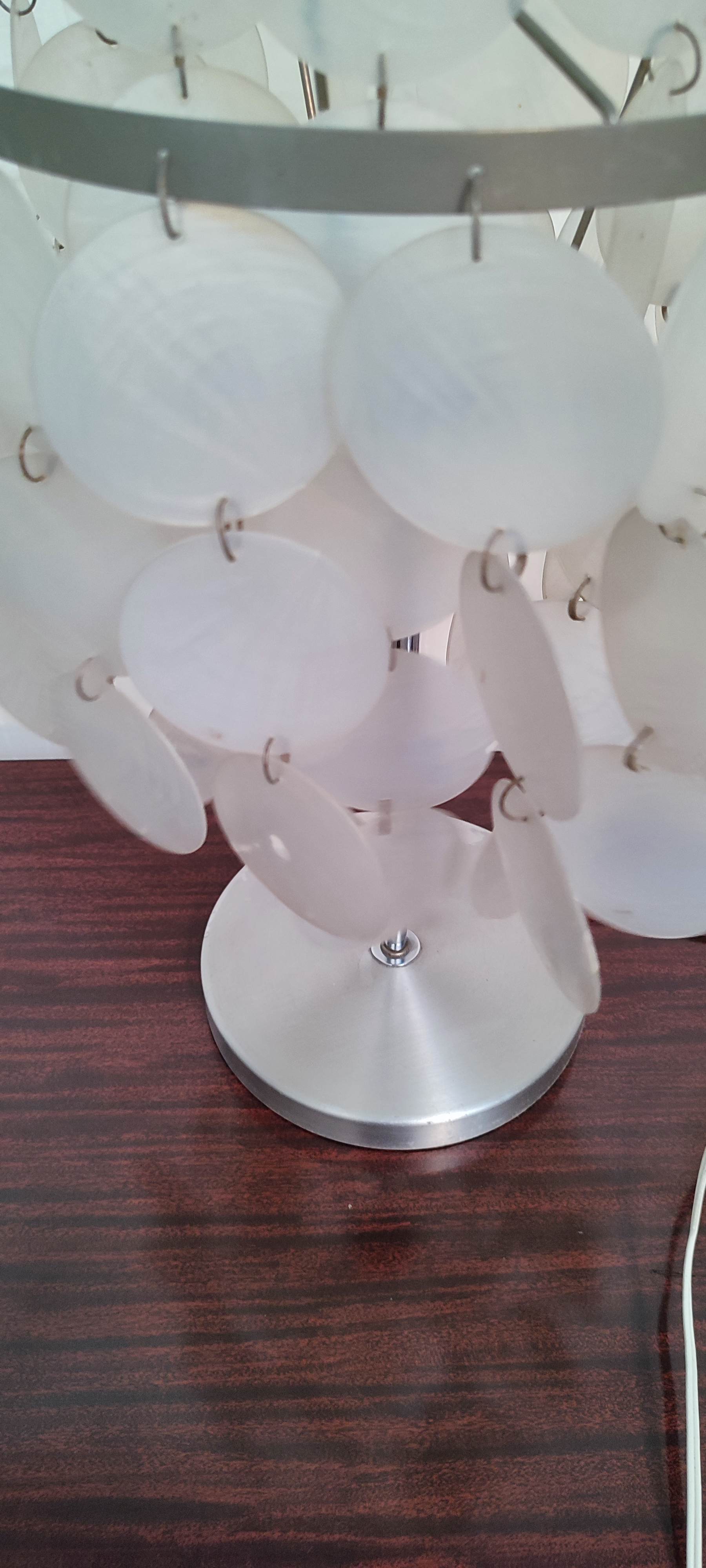 Aluminum table lamp and vintage mother-of-pearl tablets