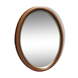 Ancien miroir ovale, tour bois  couleur noyer, liseré doré