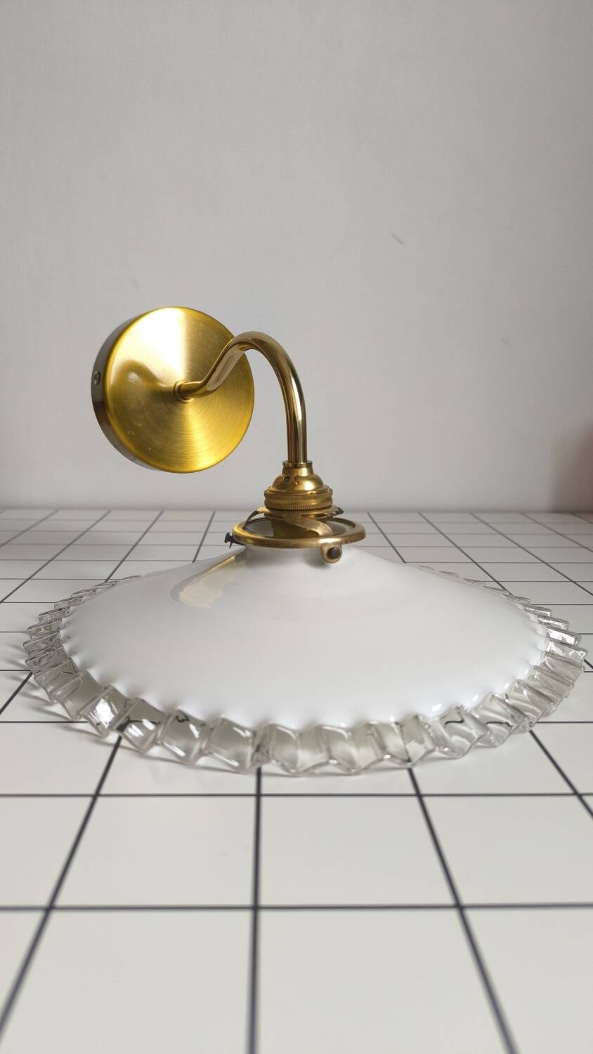 Opaline glass and brass wall light