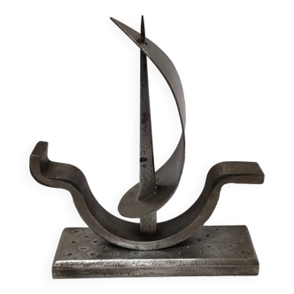 Brutalist design steel boat paperweight